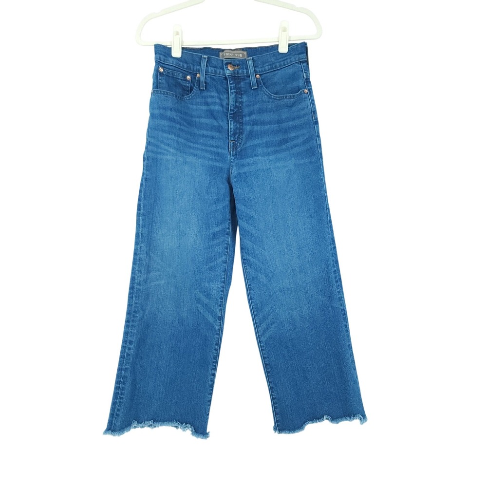 Point Sur Wide Leg Jeans Women 28 Blue Raw Hem High Rise Cropped Casual Everyday